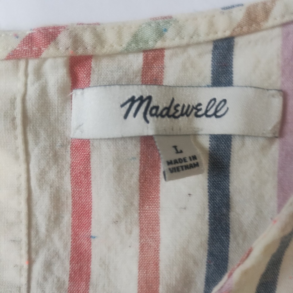 Madewell Button-Back Tie-Front Top Women's Large Cotton Blend Boho Coastal - Picture 4 of 8